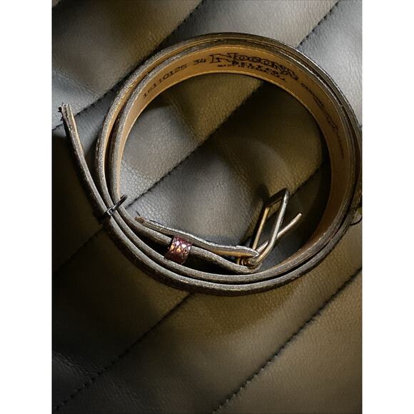 Mens Rich Black/Merlot Nocona Genuine Lizard Leather Belt Size 34 Diamond Stitch - Picture 9 of 10